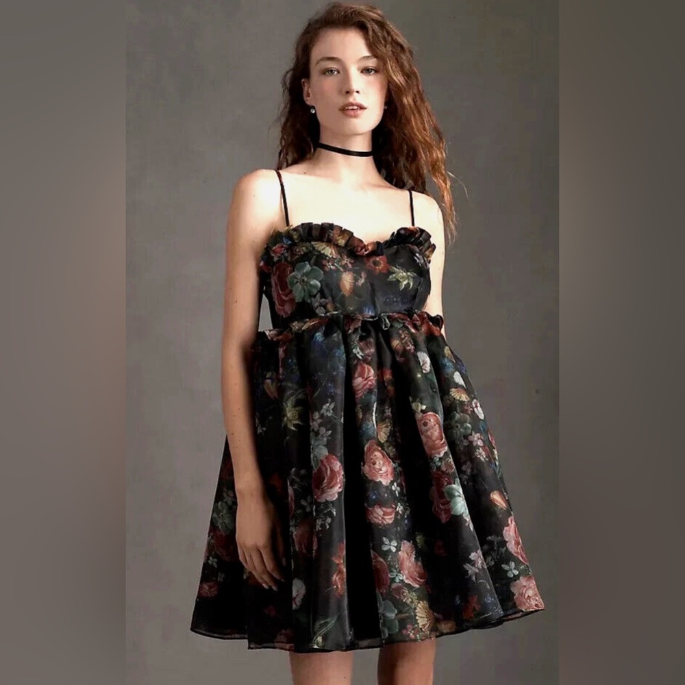 Selkie x Anthropologie Rosebud Ruffled Floral Empire-Waist Mini Puff Dress XS